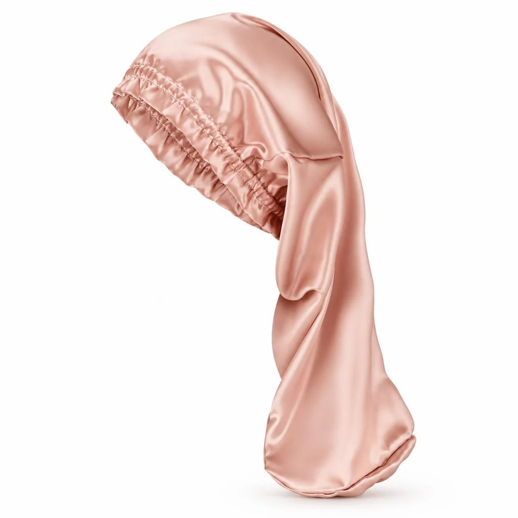 Maulbeerseiden-Schlafhaube Langes Haar – Zartrosa