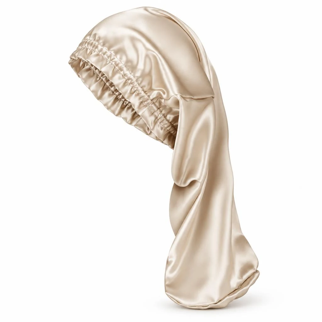 Maulbeerseiden-Schlafhaube Langes Haar – Champagnergold