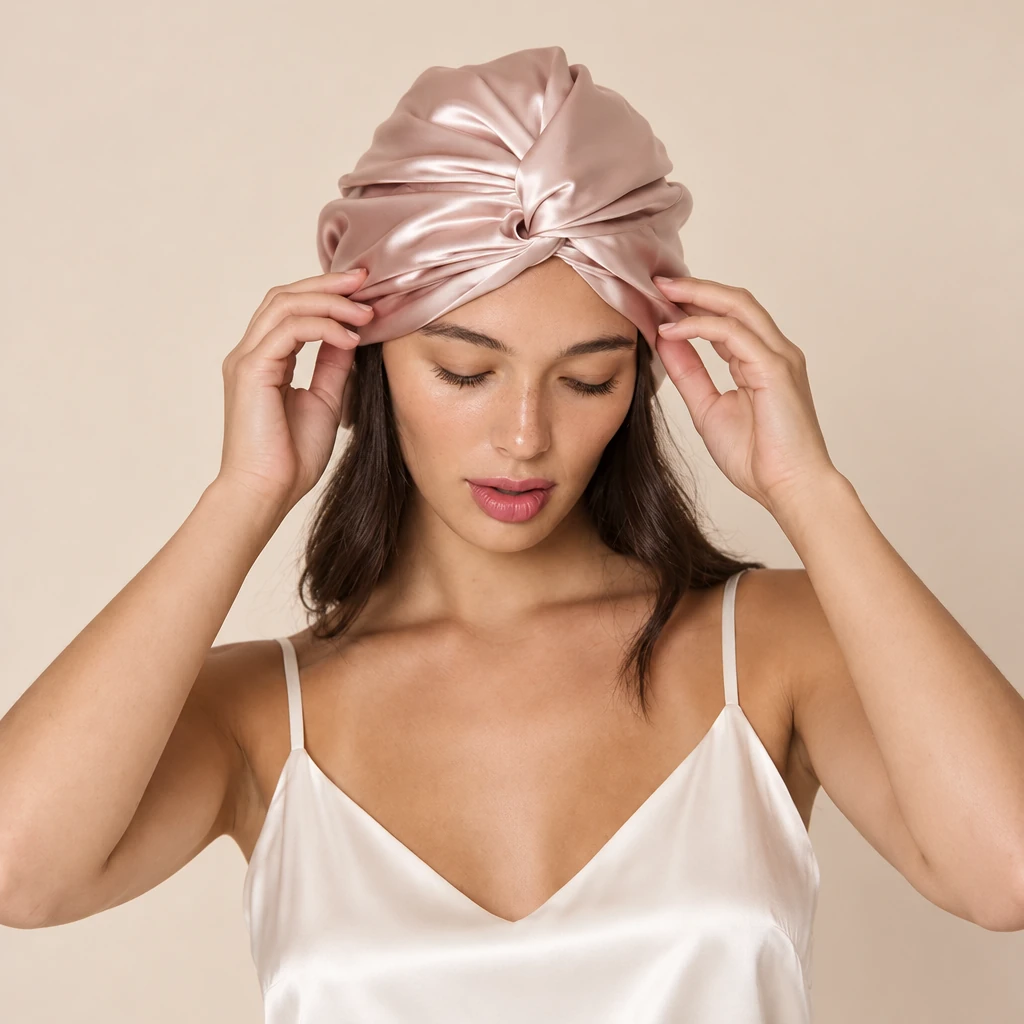 Model mit Maulbeerseiden-Schlafhaube Standard – Zartrosa