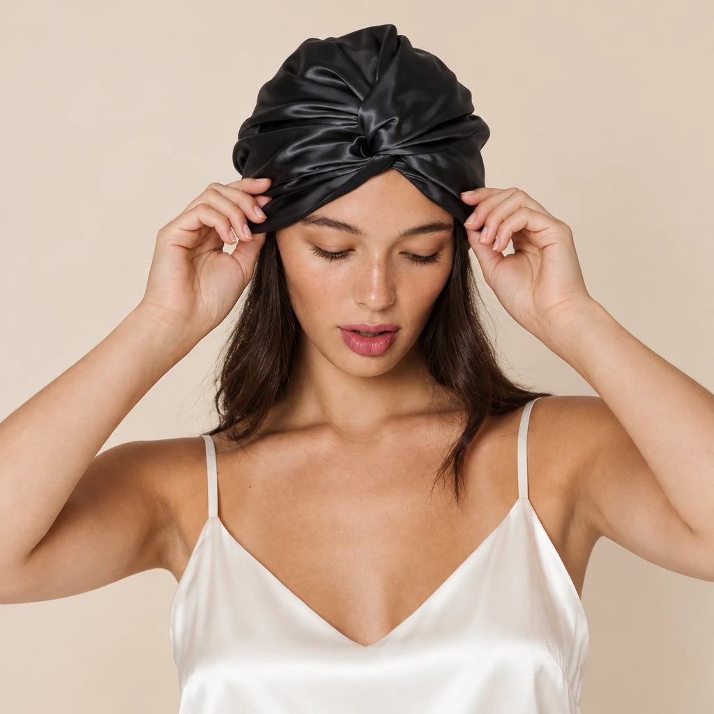Model mit Maulbeerseiden-Schlafhaube Standard – Mitternachtsschwarz