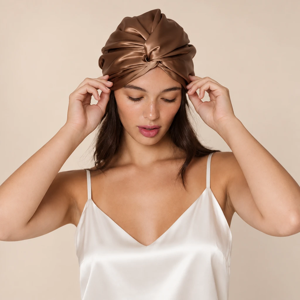 Model mit Maulbeerseiden-Schlafhaube Standard – Mokkaschwarz