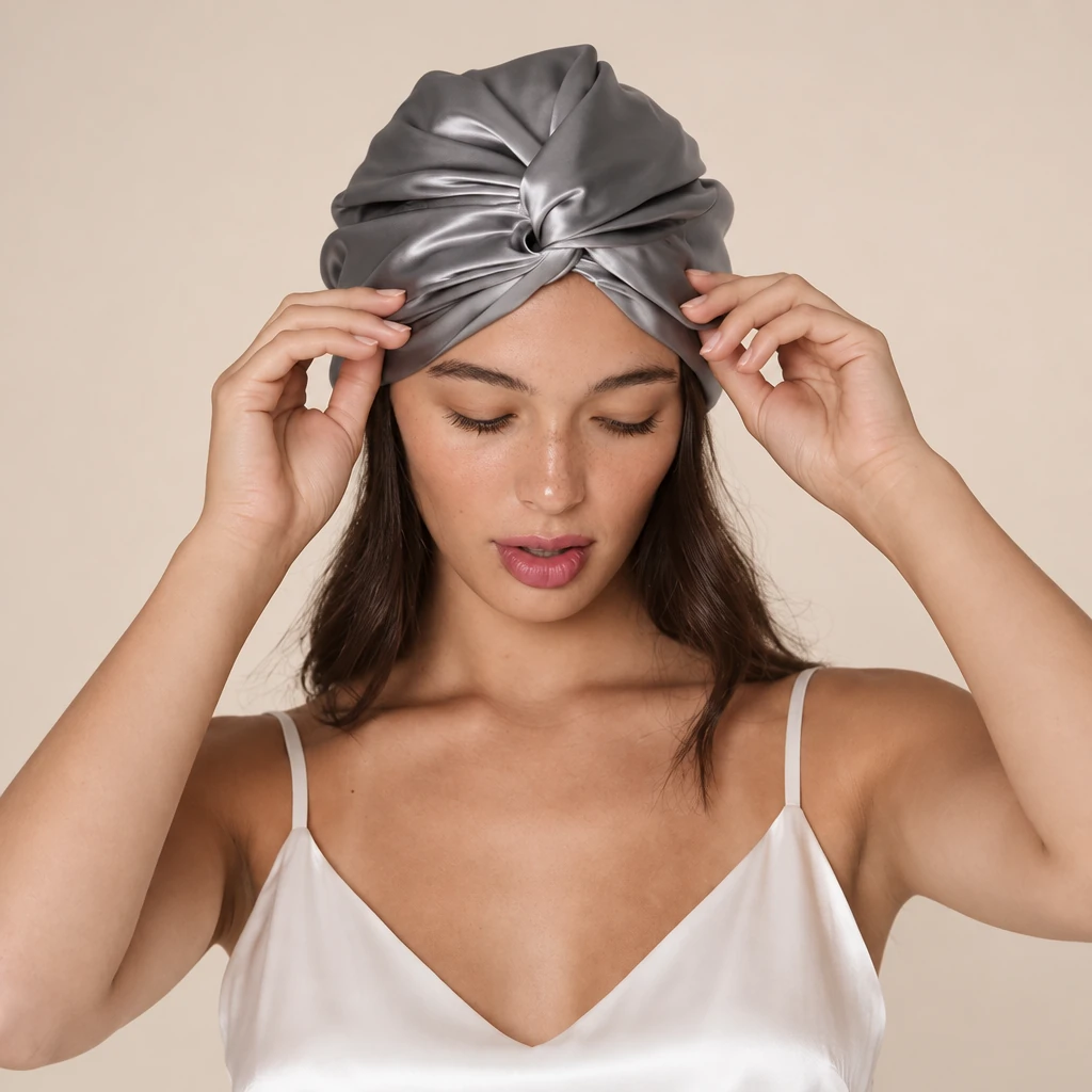 Model mit Maulbeerseiden-Schlafhaube Standard – Schiefergrau